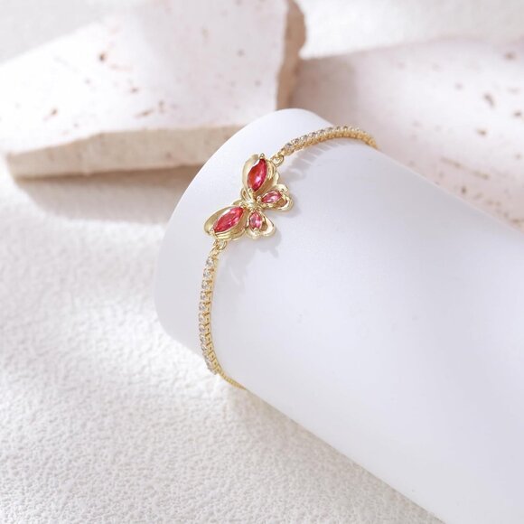 Women's Red Butterfly Dainty Trendy Adjustable Tennis Slide Bracelets Jewelry - Picture 4 of 6